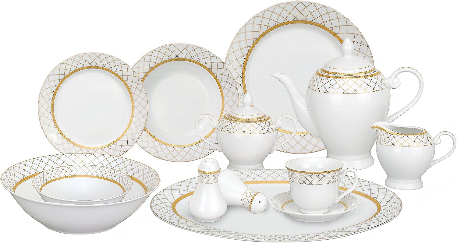 Lorren Home Trends 57-Piece Porcelain Dinnerware Set, Beatrice, Service for 8