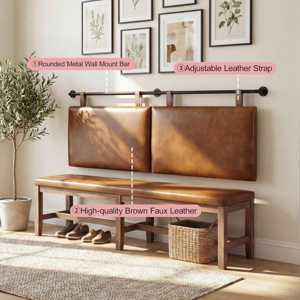 King Headboard, Wall Mounted Hanging Upholstered Soft Bed Head Board with Modern Design Faux Leather Headboards Ideal for Bedroom (Brown Leather, King