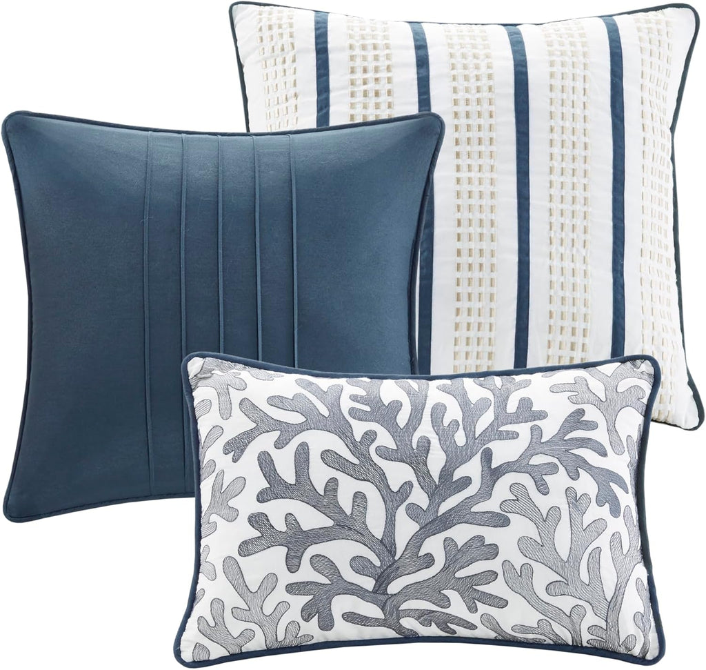 Madison Park 100% Cotton Comforter Set - Coastal Coral, Starfish Design All Season Down Alternative Cozy Bedding with Matching Shams, Decorative Pillow, King(104'x92'), Taupe 7 Piece