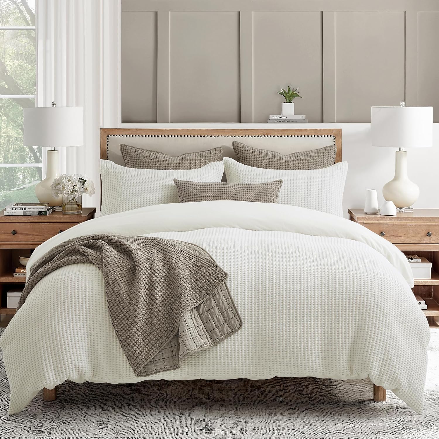 Levtex Home Mills Waffle King Duvet Cover Set (106x94in) with 2 Pillow Shams (36x20in) - Cream - Cotton King Size Duvet Cover Set - Soft, Pre-Washed