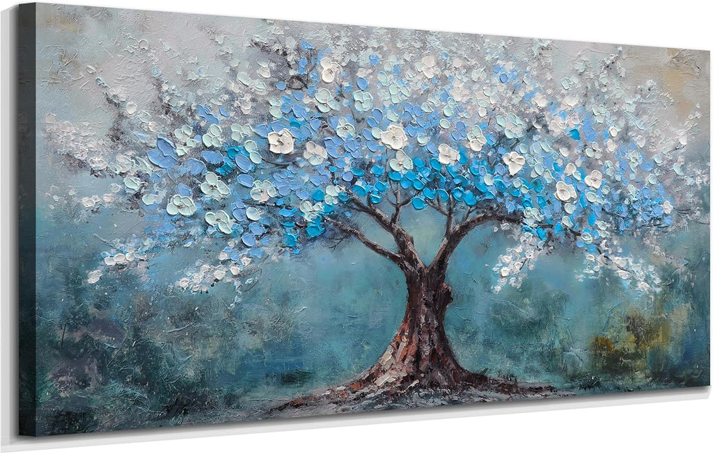 Acocifi Blue Tree of Life Canvas Wall Art for Living Room, Textured Painting 58'x29', Nature Landscape Tree Picture Extra Large Artwork Framed for Bedroom Office Home Wall Decor