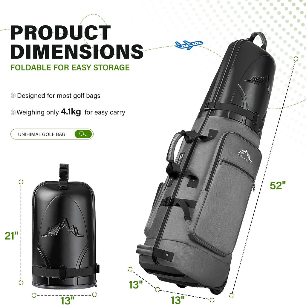 uniHimal Golf Travel Bag with Hard Case Top, 1680D Heavy Duty Oxford Golf Club Travel Bags for Airlines with Wheels Easy to Maneuver