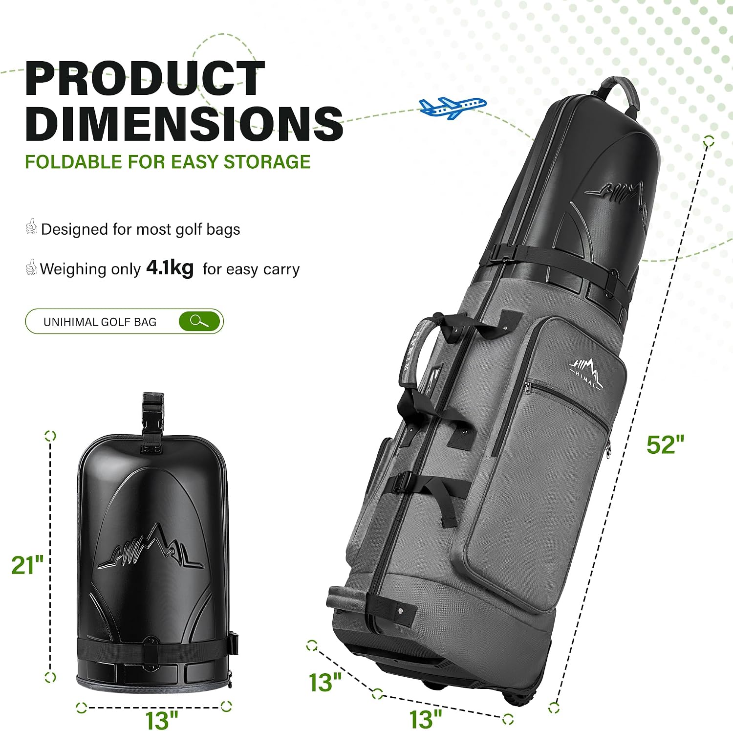 uniHimal Golf Travel Bag with Hard Case Top, 1680D Heavy Duty Oxford Golf Club Travel Bags for Airlines with Wheels Easy to Maneuver