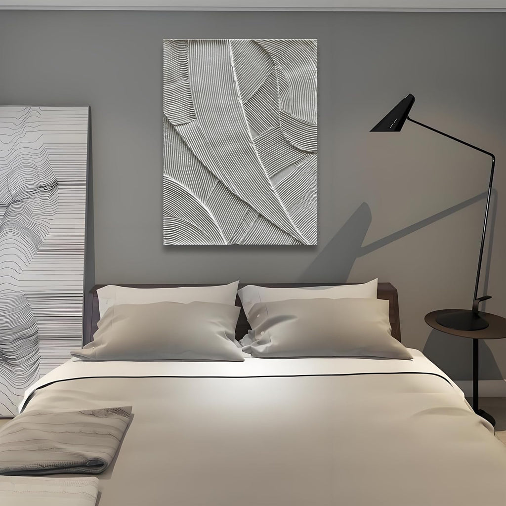 Art Hand Painted White Thick Texture Abstract Art Oil Painting Modern Canvas Wall Decoration 40x28 inches