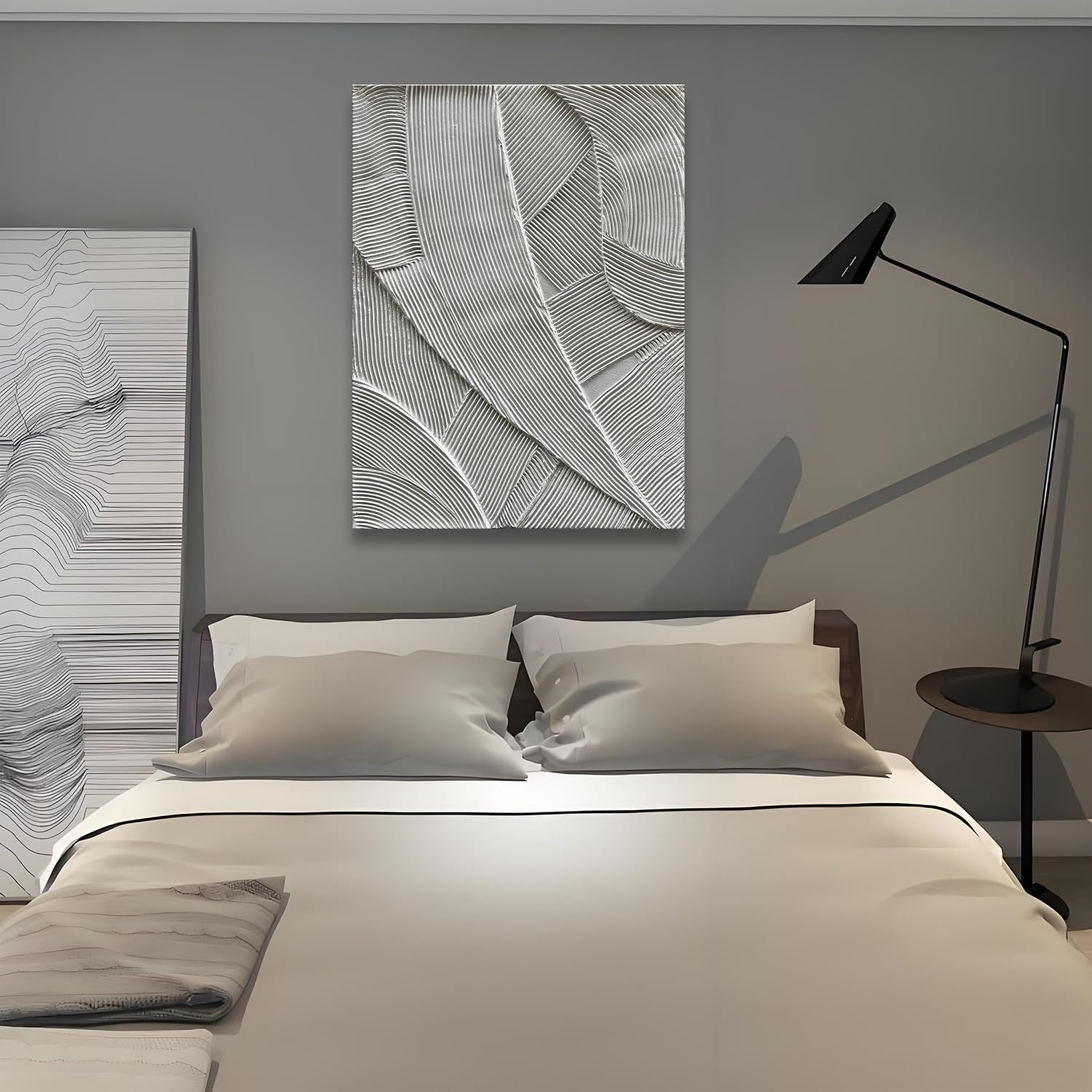 Art Hand Painted White Thick Texture Abstract Art Oil Painting Modern Canvas Wall Decoration 40x28 inches