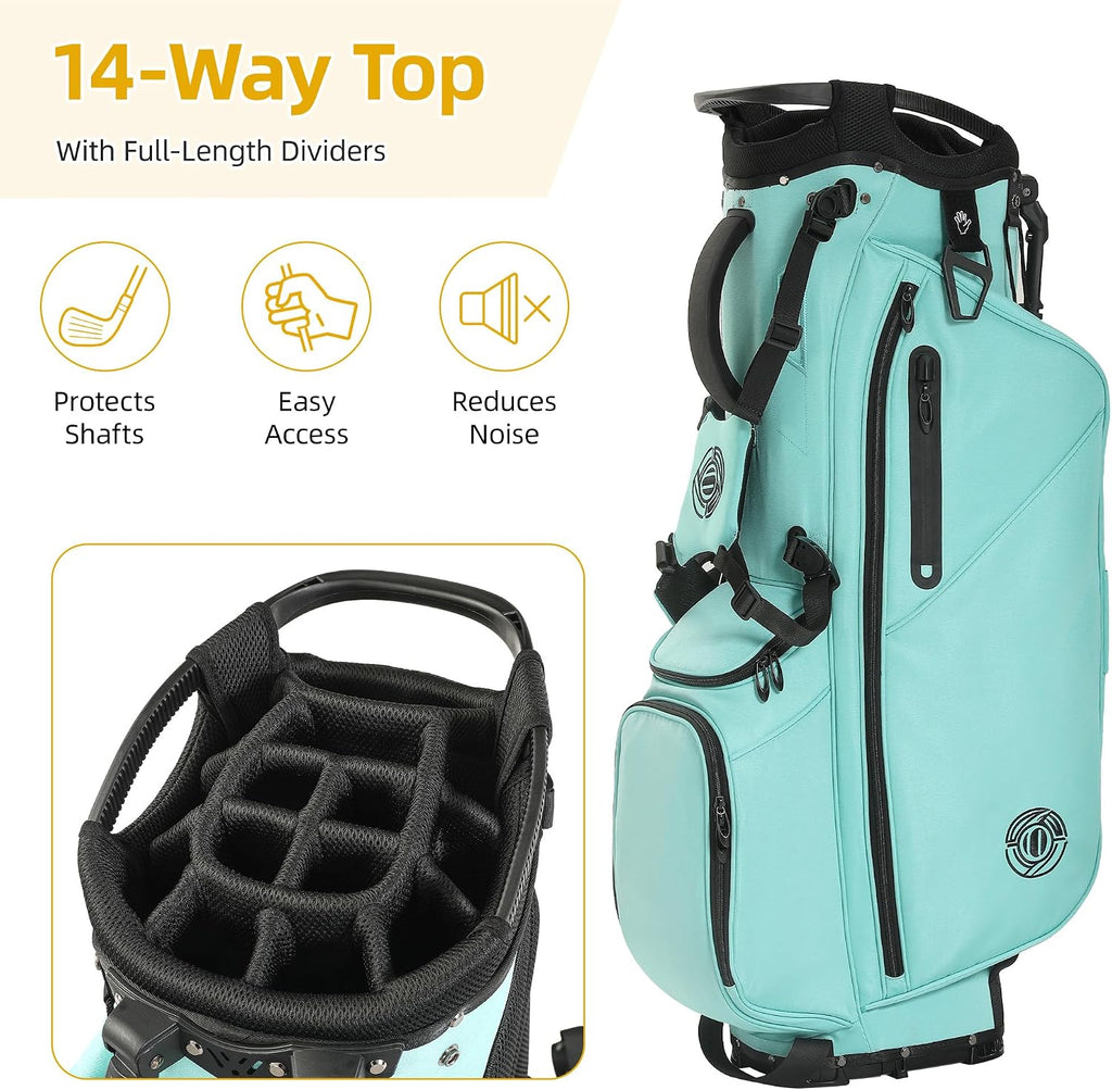Golf Stand Bag 14 Way, Lightweight Golf Bags for Men Women with Stand, Padded Ergonomic Double Strap, Full Length Dividers, Multiple Pockets, Rain Hood