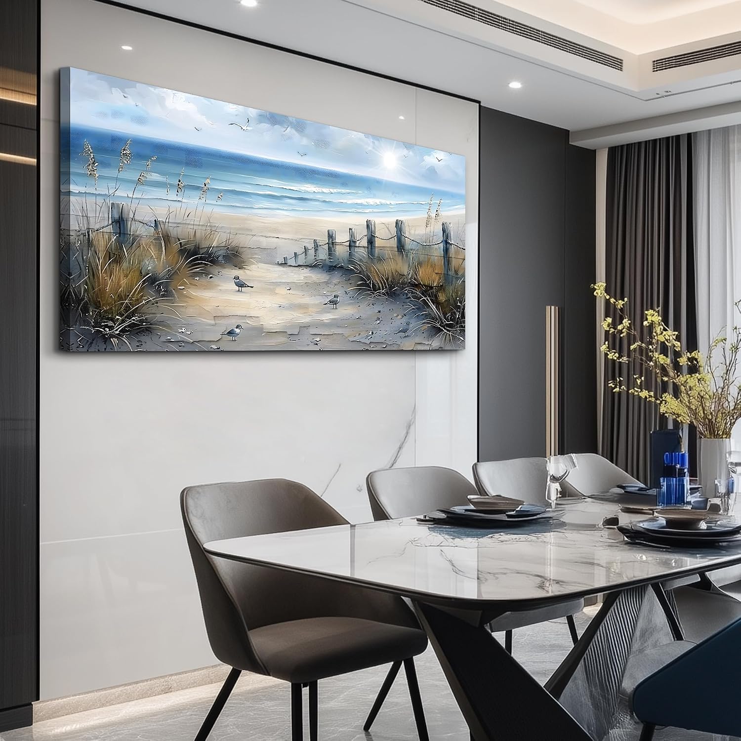 FUHAIHUA Canvas Wall Art For Living Room Large Wall Decorations For Office Modern Bedroom Wall Decor Beach Pictures Blue Ocean Sea Wave Paintings Artwork Aesthetics Posters Home Decor 30X60 In