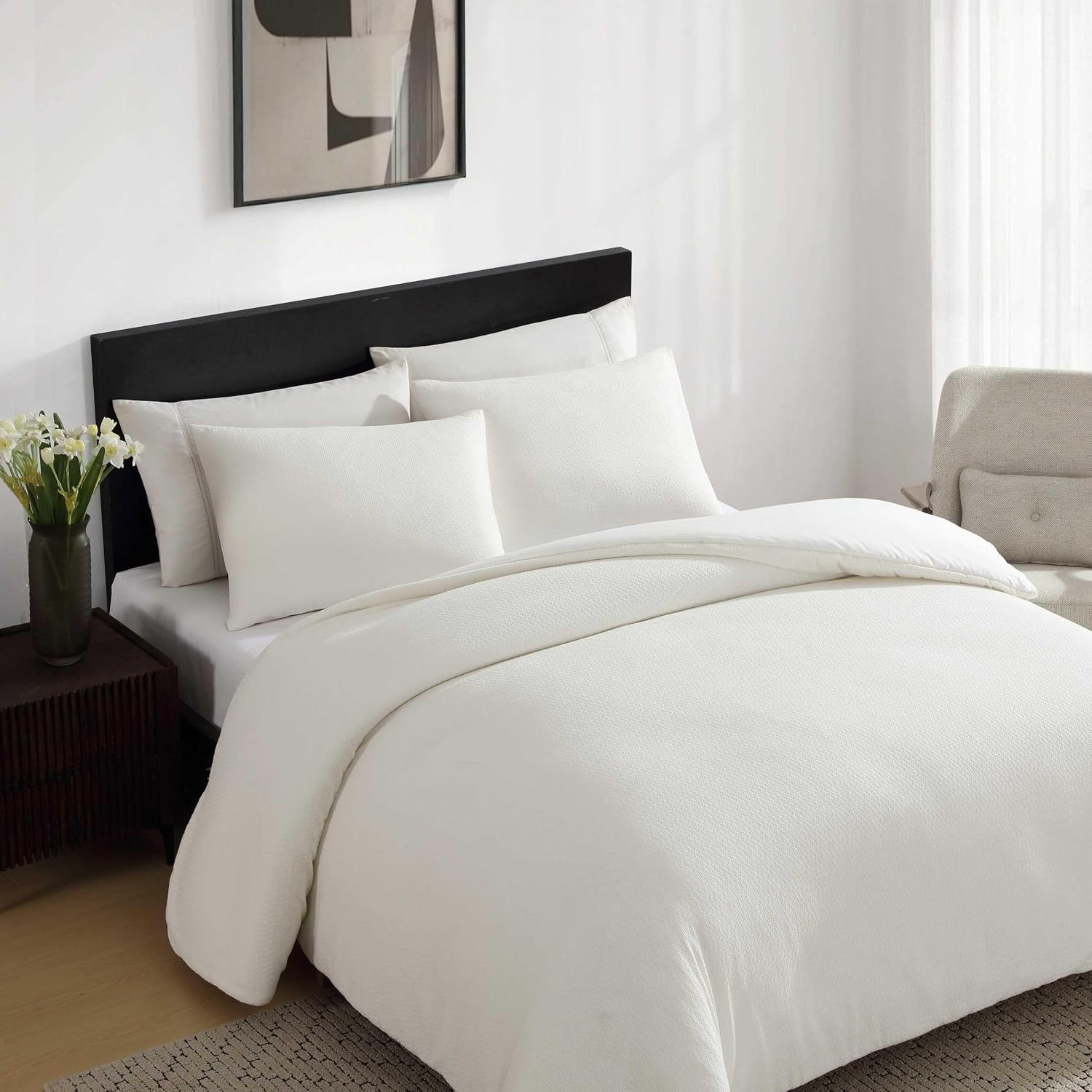Vera Wang - King Comforter Set, Naturally Soft Cotton Bedding w/Matching Pillowcases, Crisp & Smooth w/a Lightweight Feel, 3 Piece Bed Set (Threaded Basketweave White)