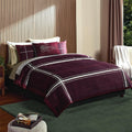 Lacoste Playful Checks Cotton Sateen 300-Thread Count Comforter Set – Medium Warmth, Oeko Tex Certified, Machine Washable, Burgundy, King