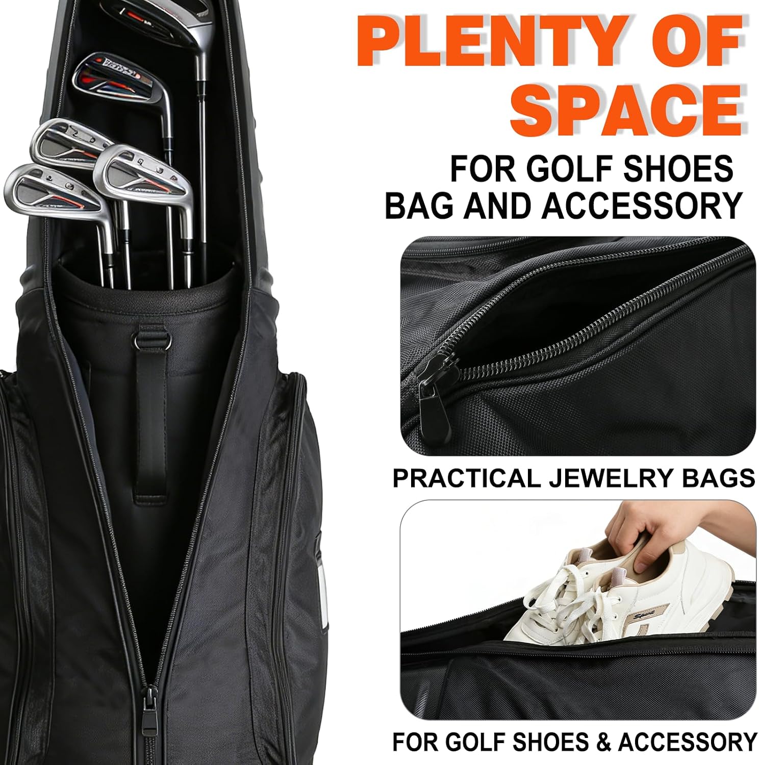 Golf Travel Bags for Airlines with Wheels and Hard Case Top,1680D Heavy Duty Oxford Golf Club Travel Bags，Tank Wheels, Lightweight and Easy to Maneuver