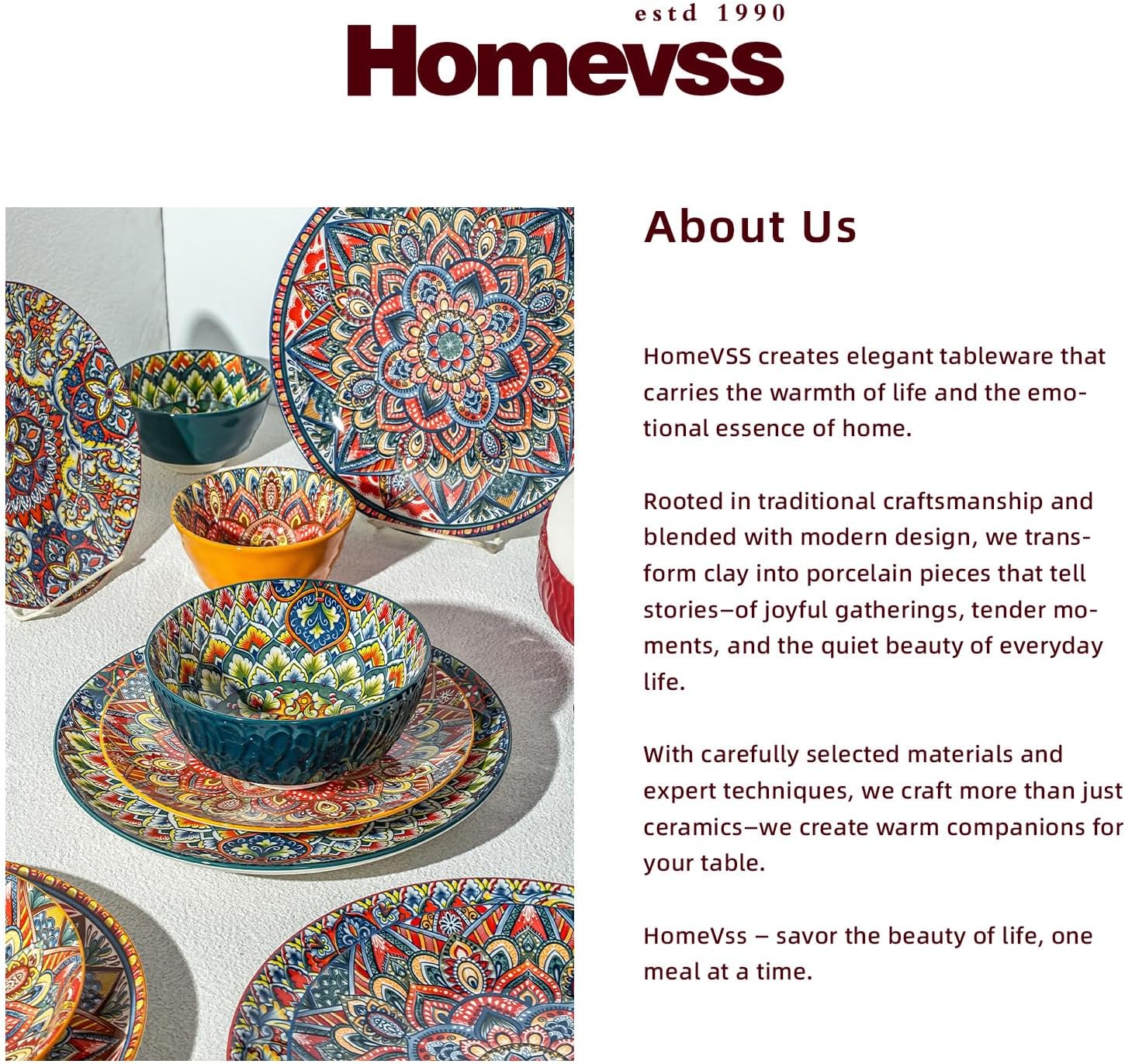 Homevss Boho 20 Pieces Dinnerware Sets, Plates and Bowls Set, Dishes Set for 4, Microwave and Dishwasher Safe, Scratch Resistant, Bohemian Style Dining Ware, Mixed Blue, Green, Orange and Red