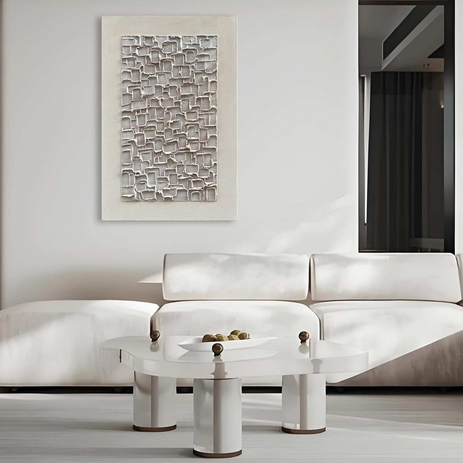 Limiyer Art Hand Painted White Minimalist Art Oil Painting Modern Abstract Thick texture Art Oil painting Home wall decoration 45x30 inches