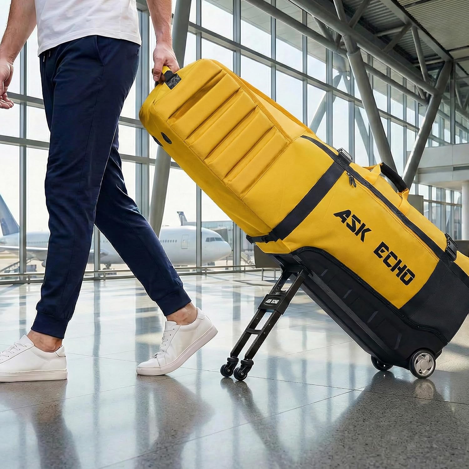 ASK ECHO Locklink StableRoller Golf Travel Bag with 4-Wheel Rolling System, Extendable Support Stand Legs