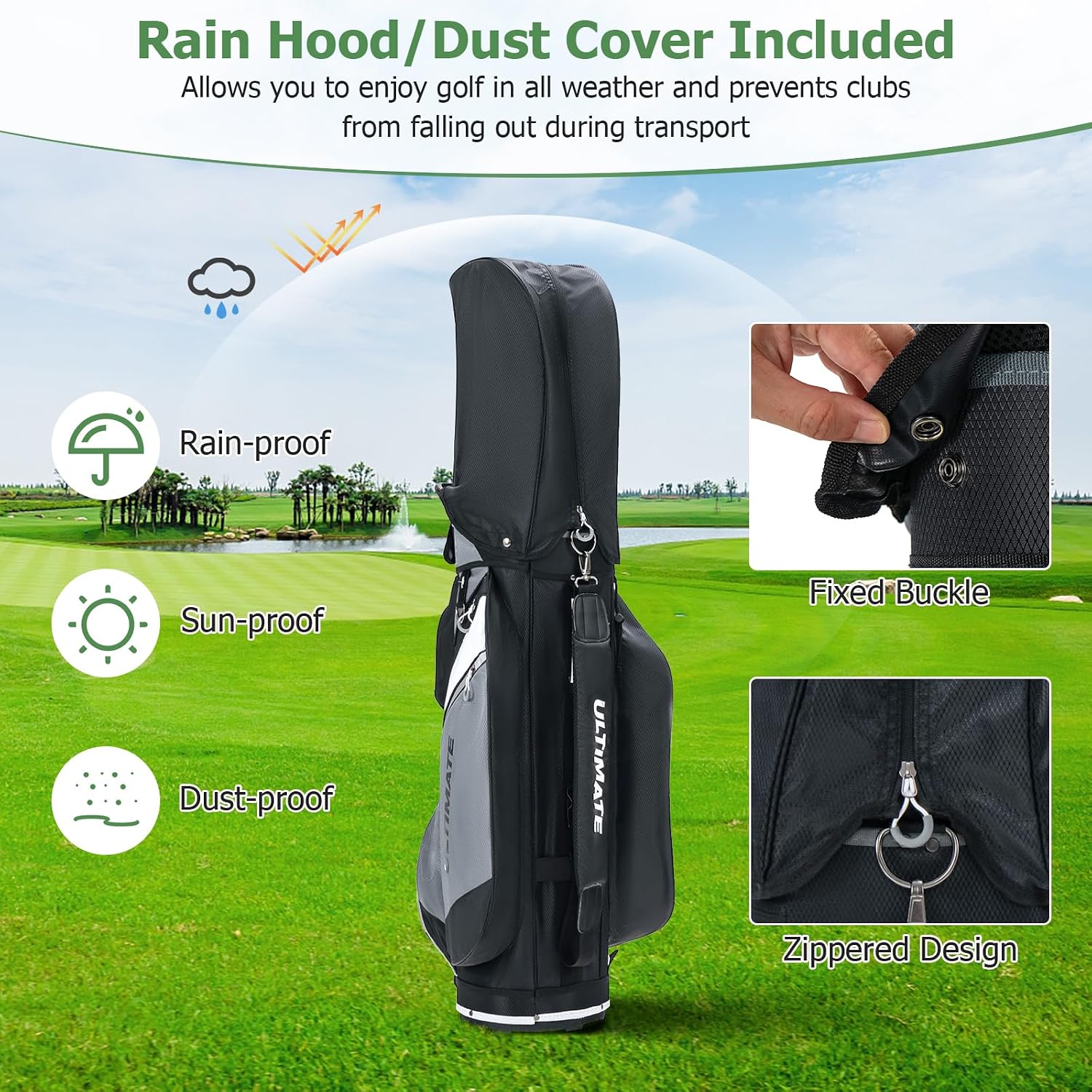 Tangkula Golf Cart Bag, Lightweight Golf Club Bag with 14-Way Dividers Top & Cooler Bag, Waterproof Valuable Pocket, Rain Hood, Carry Handles and Shoulder Strap, Golf Club Cart Bag for Men & Women