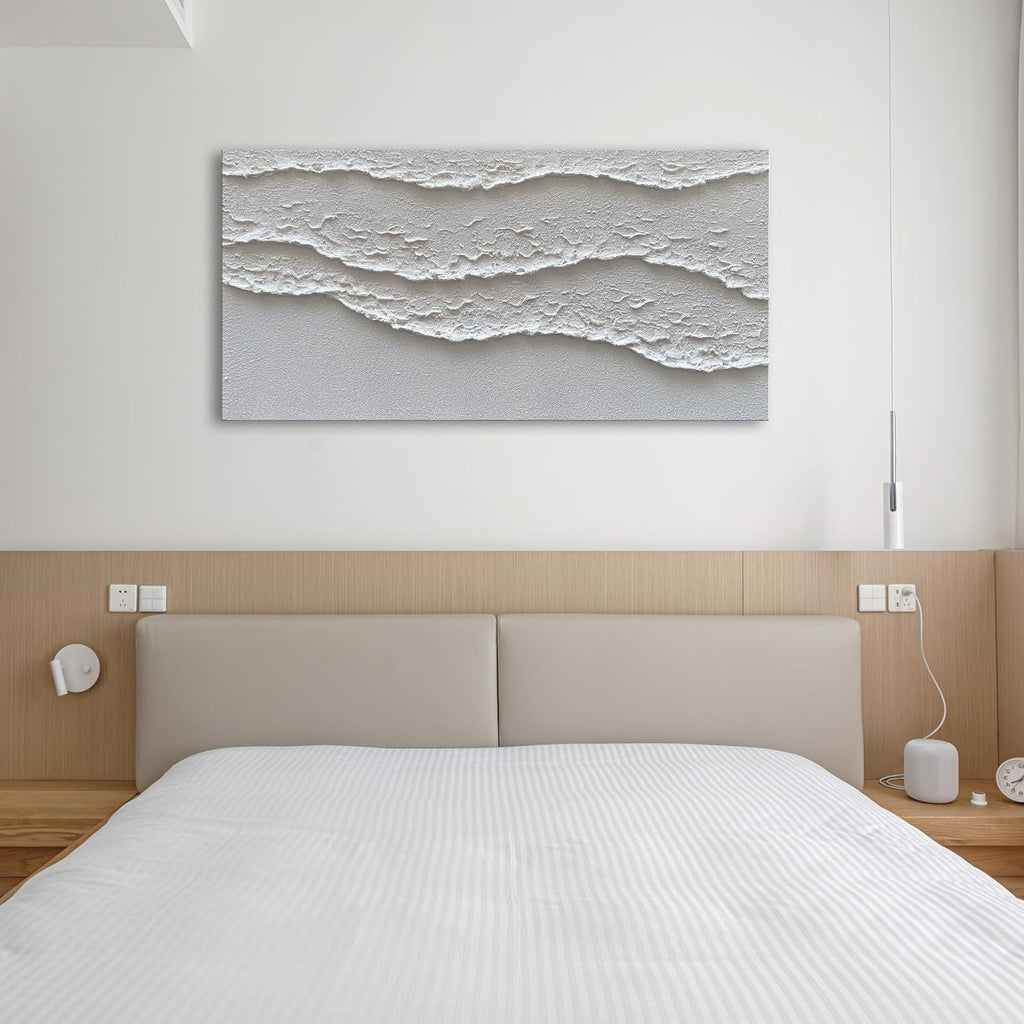 NANKAI Art White Waves Abstract Oil on Canvas Home Wall Deco Art 24x48 inch Minimalist Art Oil Painting