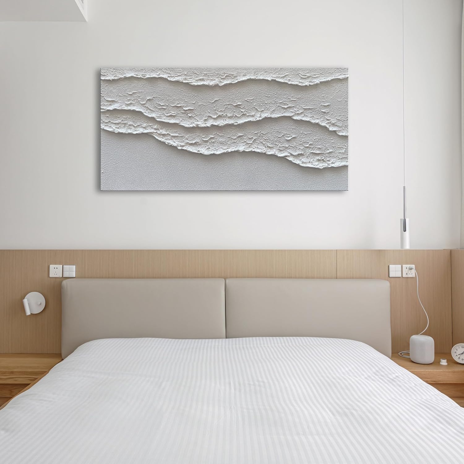 NANKAI Art White Waves Abstract Oil on Canvas Home Wall Deco Art 24x48 inch Minimalist Art Oil Painting