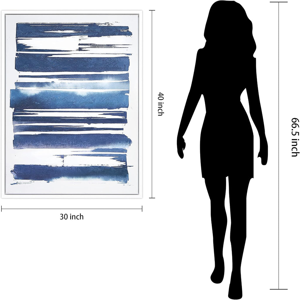 Empire Art Direct Abstract Wall Art Textured Hand Painted Canvas by Martin Edwards, White Frame, 40' x 30', Cobalt Streaks 1