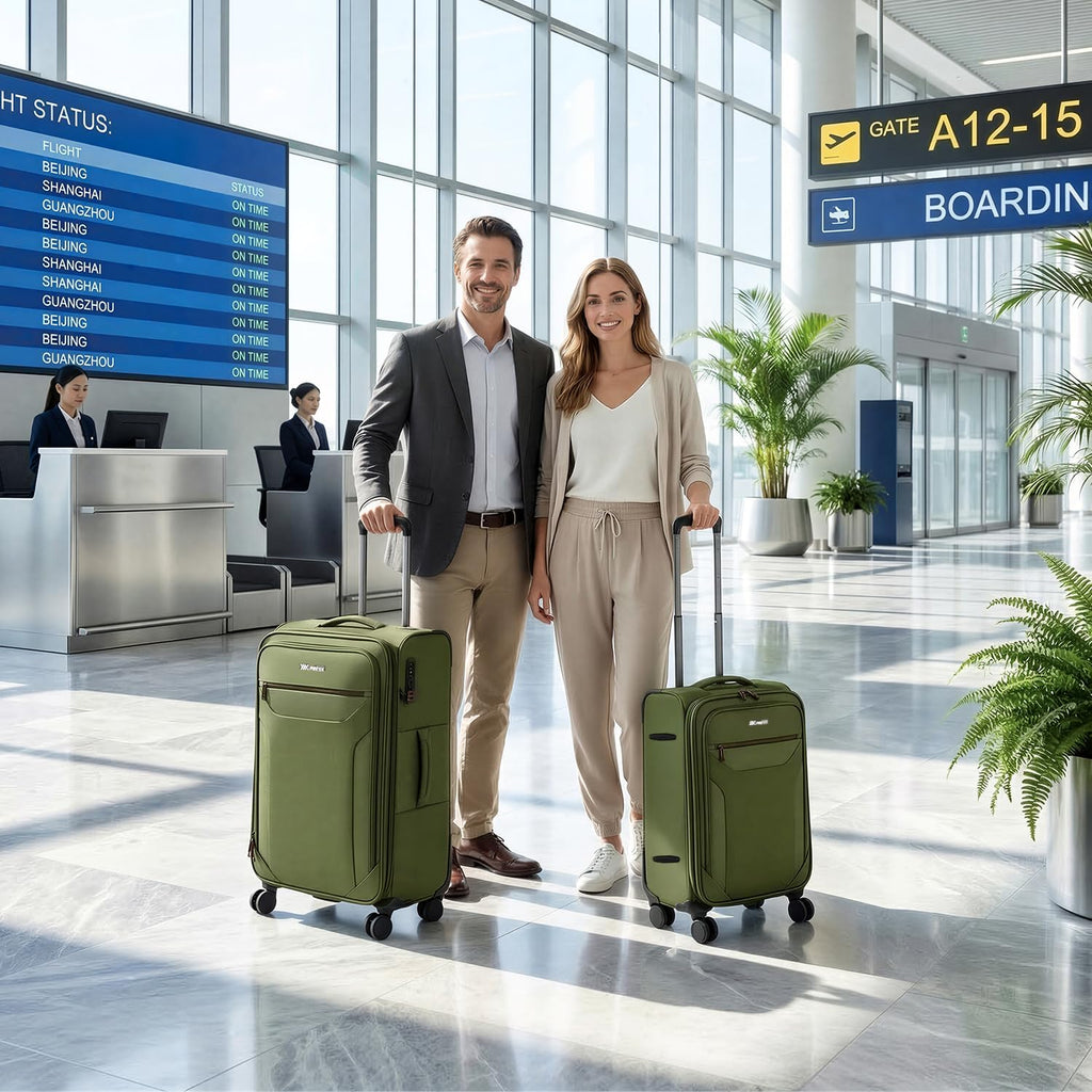 2PCS Set（22in/28in）Softside Luggage Sets w/TSA LOCK,Expandable 20% Luggage w/Spinner Wheels,Upright Spinner Softshell,Lightweight Durable Rolling Travel Luggage Set for Men/Women（Green,22in/28in）