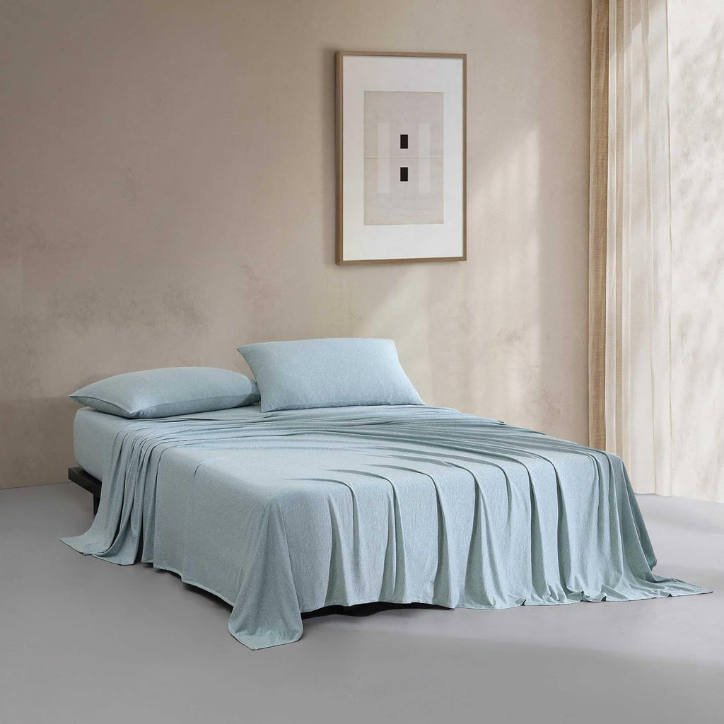 Calvin Klein - King Size Sheets Set, Naturally Soft Cotton-Blend Melange Jersey Bedding - Bed Sheets with Matching Pillowcases & Fitted Sheet (Modern Cotton Aqua)