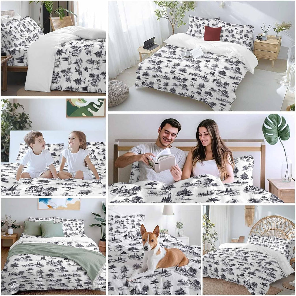 Farmhouses Plants Duvet Cover Set Queen Size 4 Pieces Mystic Castle Rustic Abstract Tree Retro Bedding Set with Zipper Closure, 1 Comforter Cover 90x92 Inches 1 Flat Sheet & 2 Pillow Cases