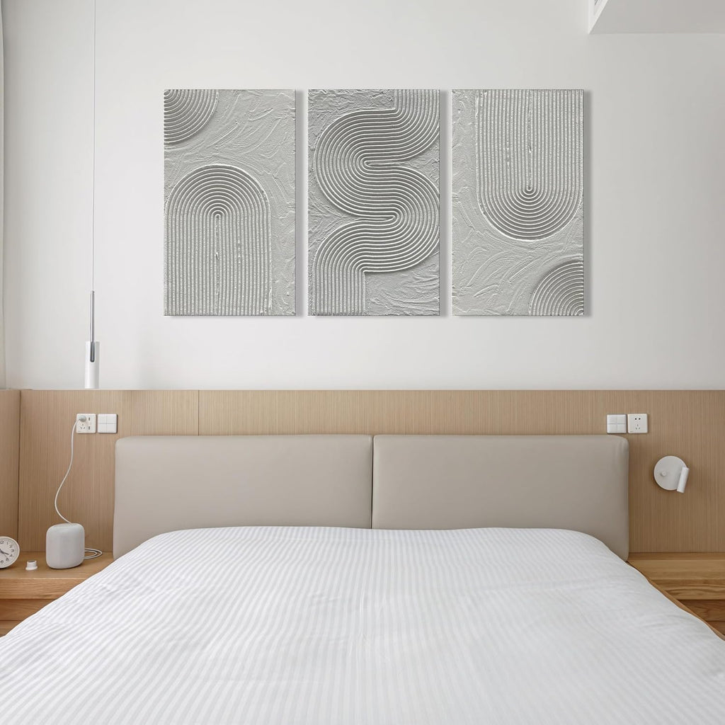 NANKAI Art Hand Painted White Textured Abstract Art Oil Painting Contemporary Minimalist Art Home Wall Fecoration Painting 28x16 inches x 3