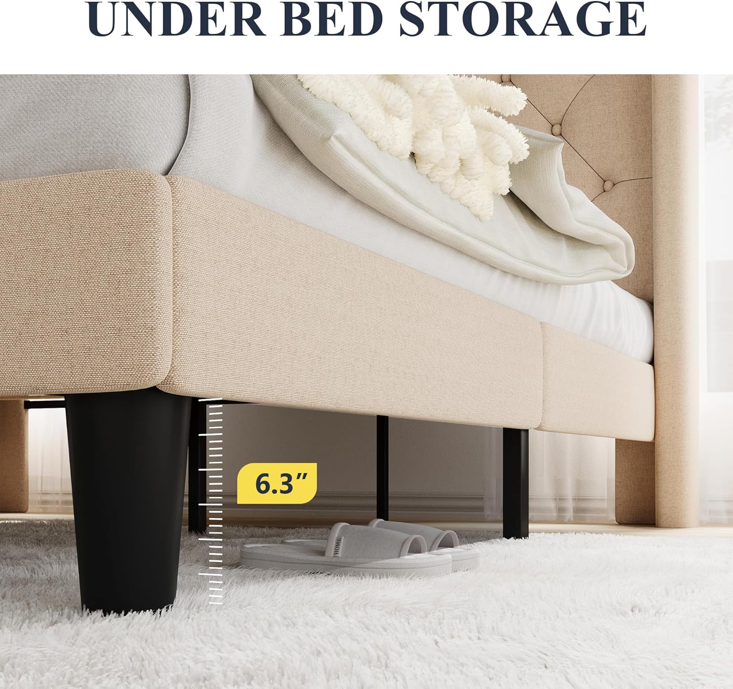 Allewie King Size Bed Frame with Button Tufted Wingback Headboard, Modern Upholstered Bed Frame with Solid Wooden Slats Support - No Box Spring Needed, Easy Assembly, Beige