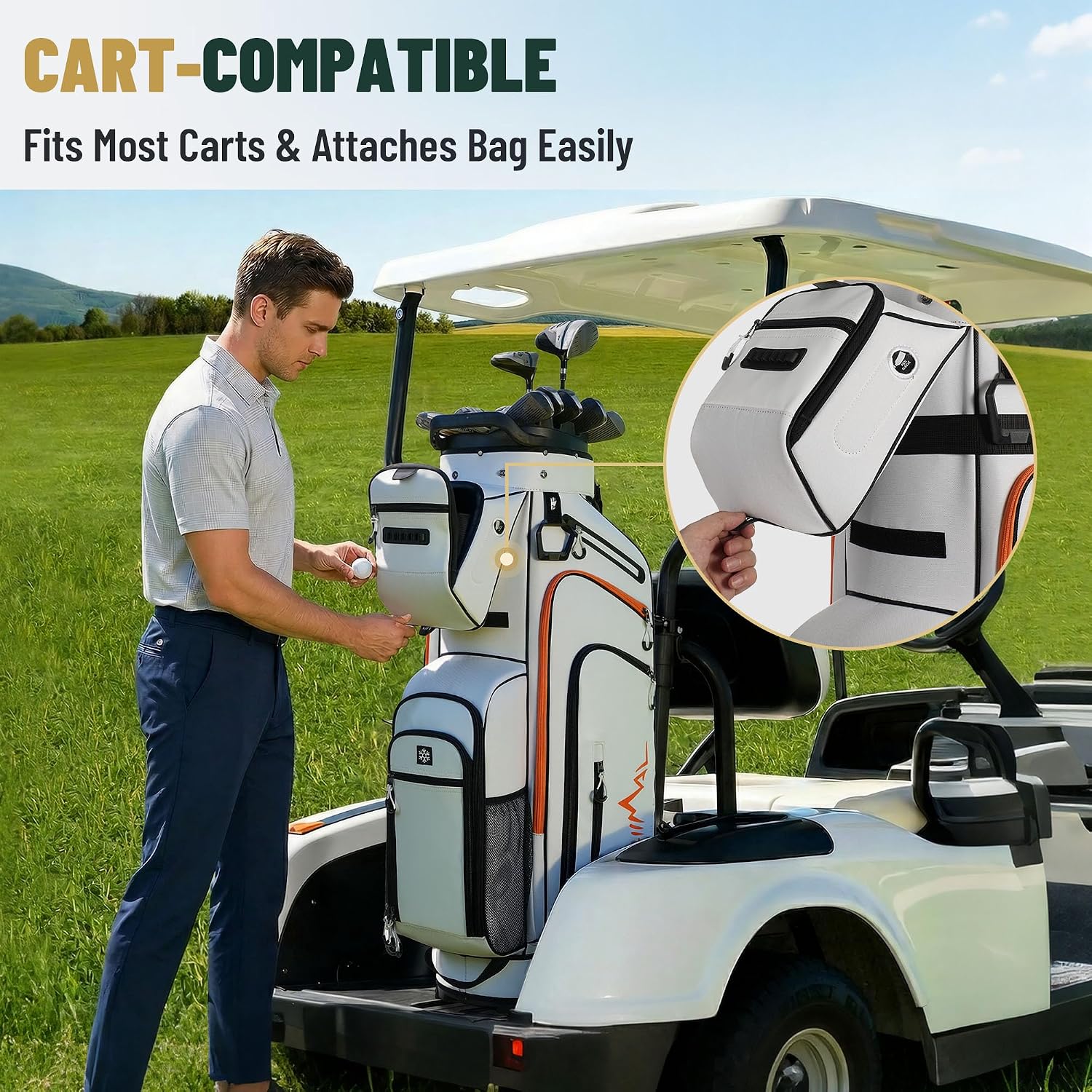 uniHimal Golf Cart Bag with 14-Way Full-Length Dividers, Golf Bag for Men Women with Magnetic Leather Pocket, Handles and Rain Cover, Lightweight Golf Club Bag Includes Cooler Pockets