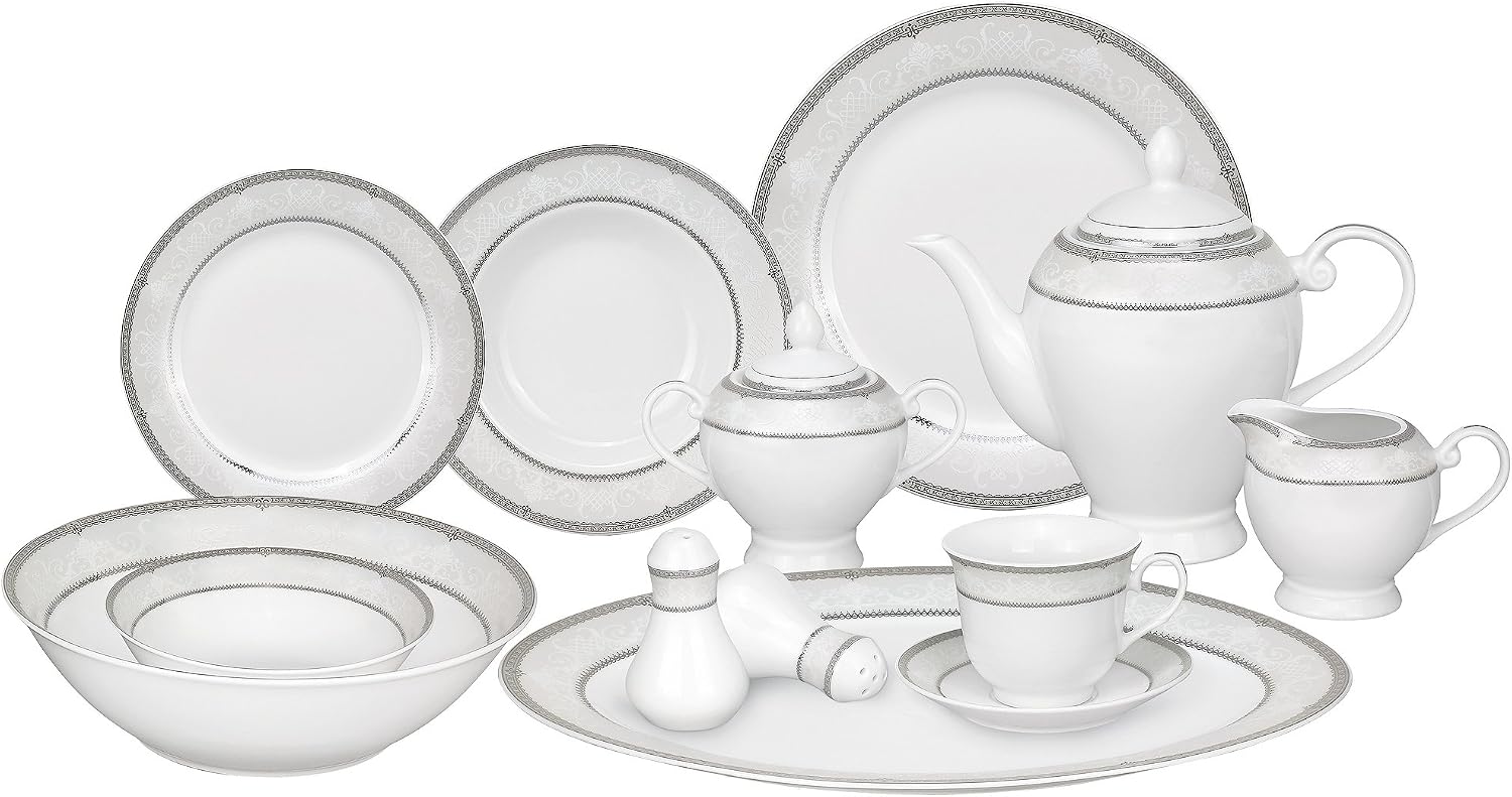 Lorren Home Trends 57-Piece Porcelain Dinnerware Set, Ballo, Service for 8