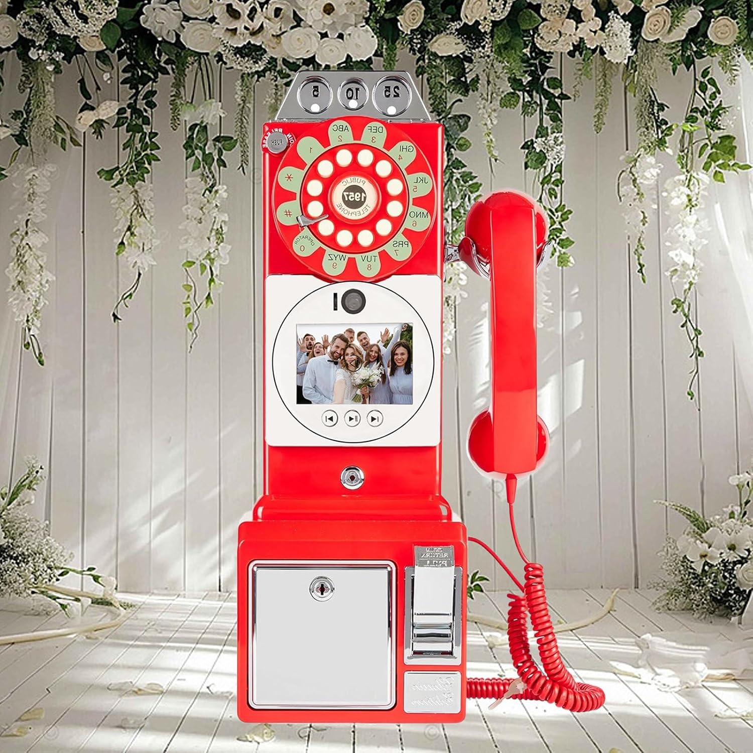 Video Audio Guest Book Wedding Phone, 1080p HD Video Audio Phone Guestbook, Customized Video Message, Five Levels Brightness, Can Record for 6-7 Hours, for Birthday, Wedding,Red-64GB