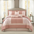 Grand Avenue Blush Comforter Set California King Size, 7 Piece Jacquard Soft Bedding Set, All Season, Bedskirt, Pillows & Shams