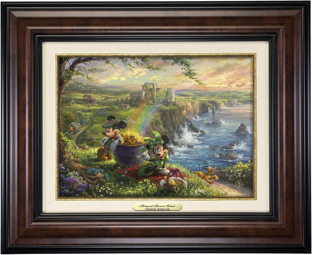 Thomas Kinkade Mickey and Minnie in Ireland - 14.5' x 17.5' Canvas Classics with Burl Frame