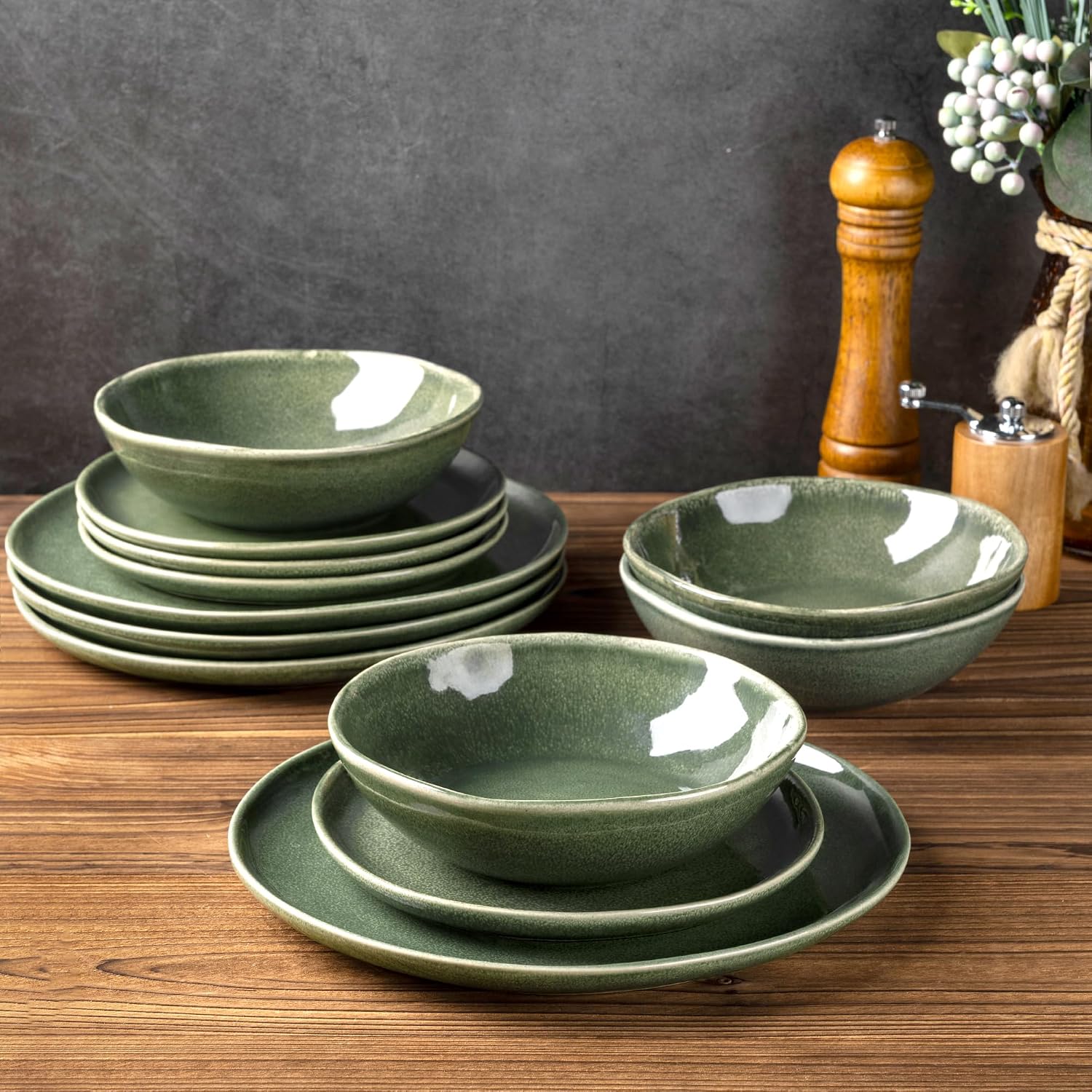 AmorArc Ceramic Dinnerware Sets,Handmade Reactive Glaze Stoneware Plates and Bowls Sets,Highly Scratch Resistant | Dishwasher & Microwave Safe Dishes Set,Service for 6 (18pc)