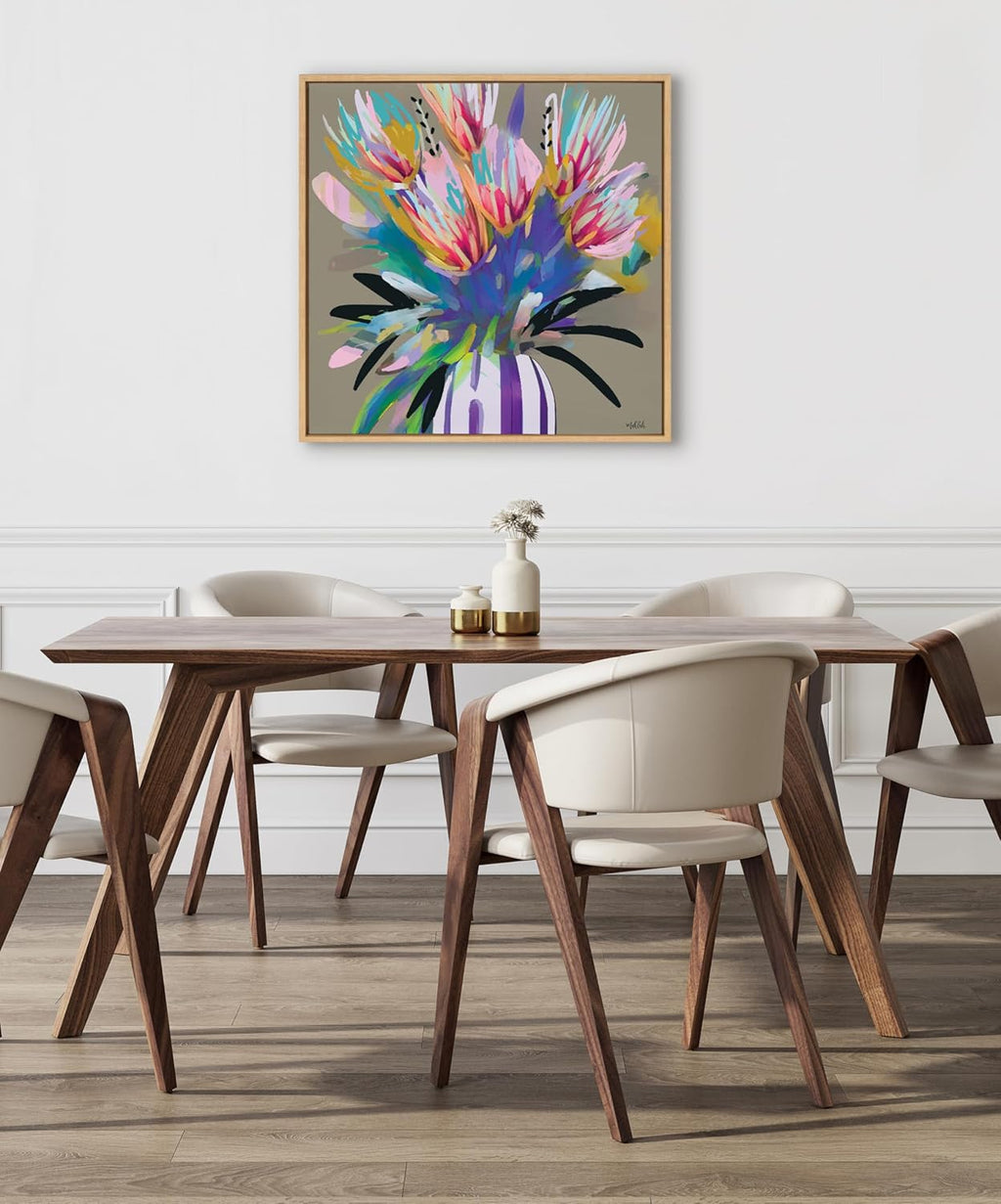 Kate and Laurel Sylvie Bright Flowers Framed Canvas Wall Art by Inkheart Designs; 30x30 Natural; Colorful Painted Floral Wall Decor