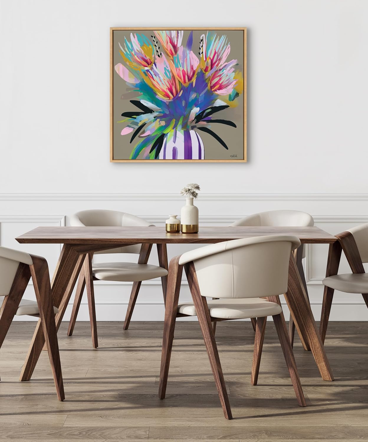 Kate and Laurel Sylvie Bright Flowers Framed Canvas Wall Art by Inkheart Designs; 30x30 Natural; Colorful Painted Floral Wall Decor