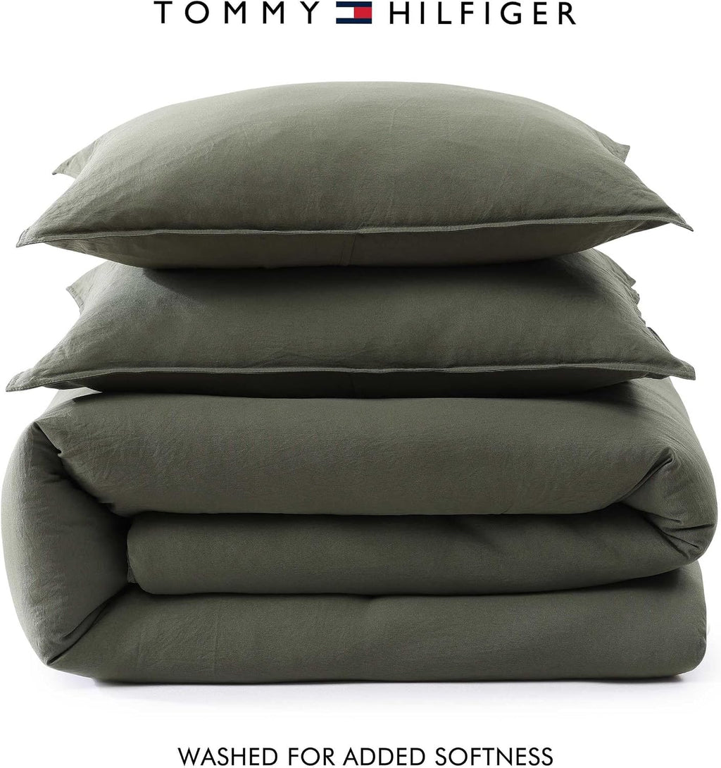 Tommy Hilfiger - Queen Bedding Set, Soft 7 Piece Comforter Set w/Matching Bed Sheets & Pillowcases, Medium Weight for Year Round Comfort (Solid Microfiber Green)