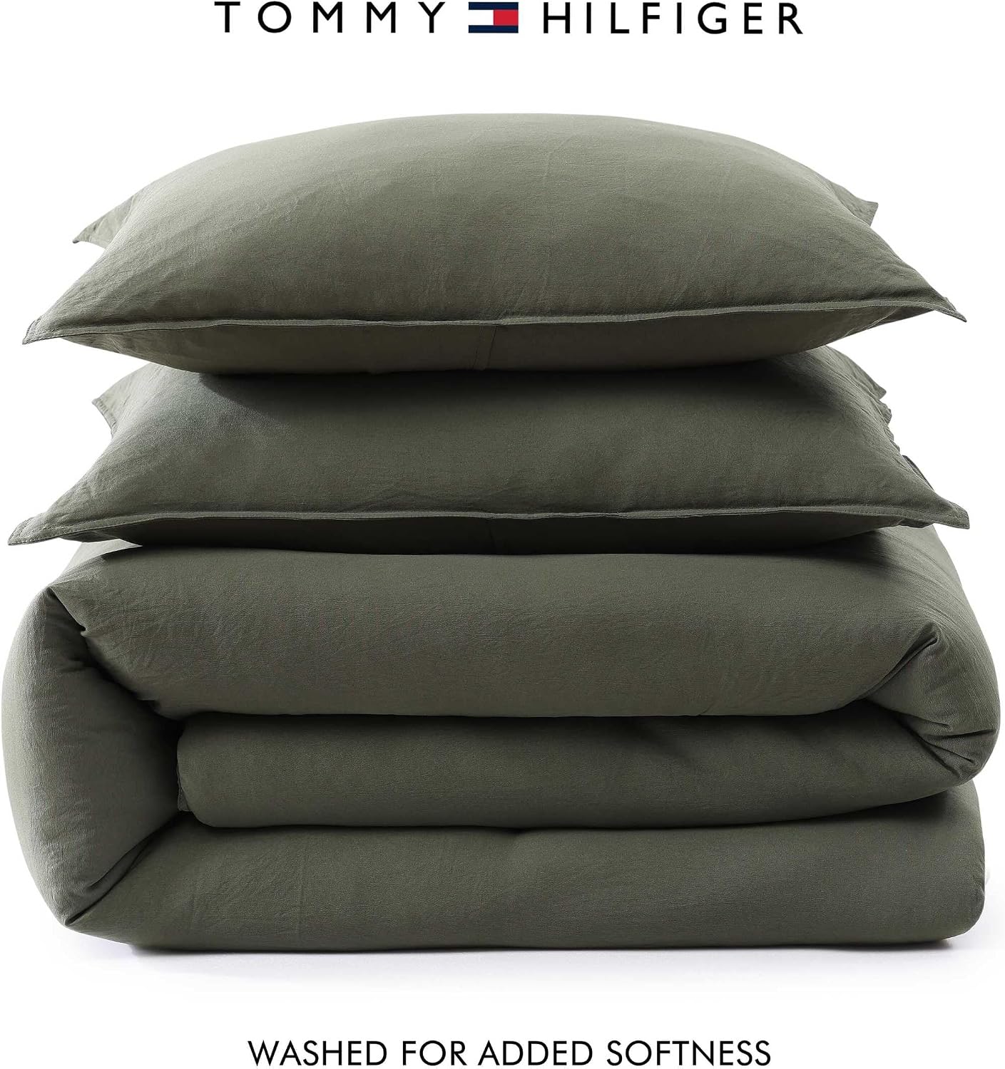 Tommy Hilfiger - Queen Bedding Set, Soft 7 Piece Comforter Set w/Matching Bed Sheets & Pillowcases, Medium Weight for Year Round Comfort (Solid Microfiber Green)