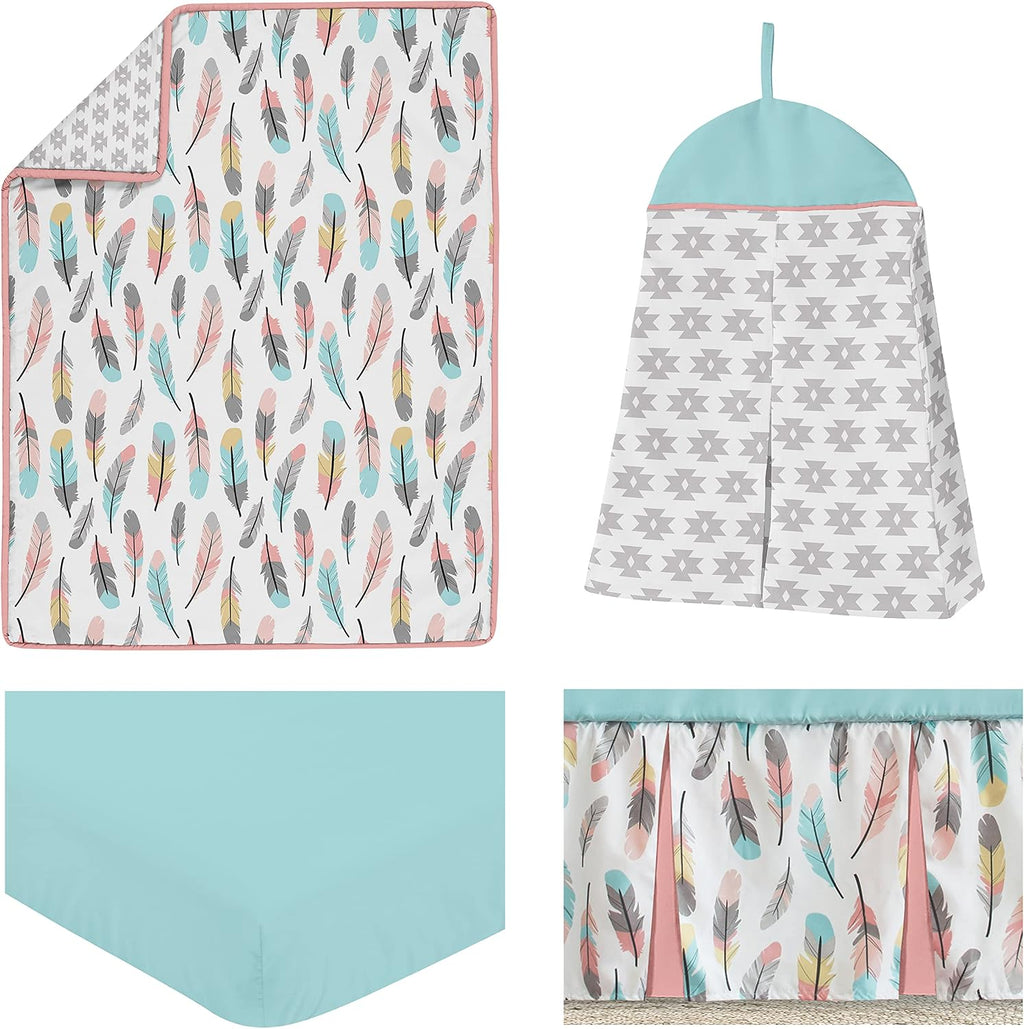 Sweet Jojo Designs Feather Baby Girls 4 Piece Crib Bedding Set
