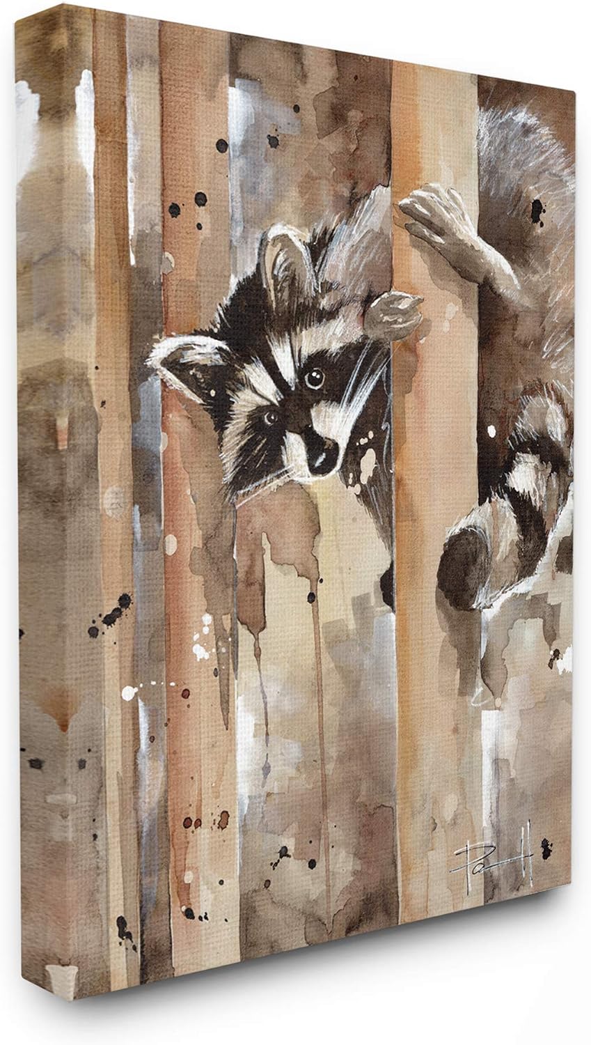 Stupell Industries Raccoon in The Forest Watercolor Animal Painting Canvas Wall Art, 36 x 48, Multi-Color