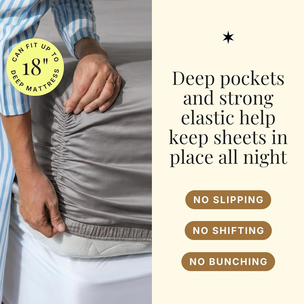 Miracle Made Breathable Cotton Bed Sheets, 4-Piece Set – Silver-Treated, Soft and Cool-to-the-Touch Lightweight Bedding Designed for Hot Sleepers – Cali King Size, Stone