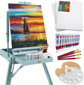 Best Choice Products Art Easel for Painting, Portable Wooden Adjustable Artist Tripod with Sketch Box, 32-Piece Art Set with Acrylic Paints, Brushes, Canvases & Palette - Blue