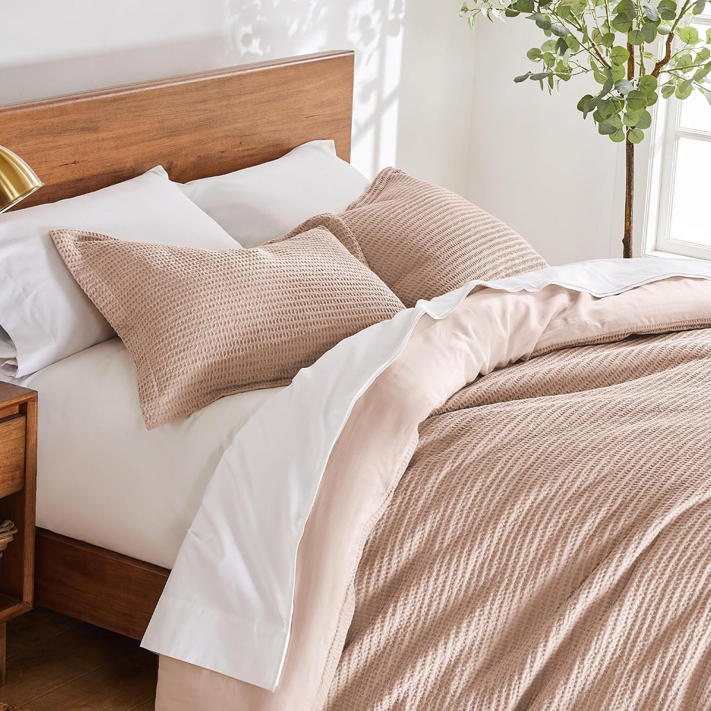 Levtex Home Cloud Waffle Queen Duvet Cover Set (90x94in) with 2 Pillow Shams (26x20in) - Solid Waffle Cotton Texture - Blush - 100% Cotton Queen Size Duvet Cover Set - Soft, Pre-Washed