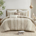 Ink+Ivy Queen Comforter Set Boho Comforters Stripes, Clipped Jacquard, Cotton Comforter for Queen Size Bed, All Season Poly Fill Lightweight Queen Bedding & Shams, Shay, Full/Queen, Taupe 3 Piece