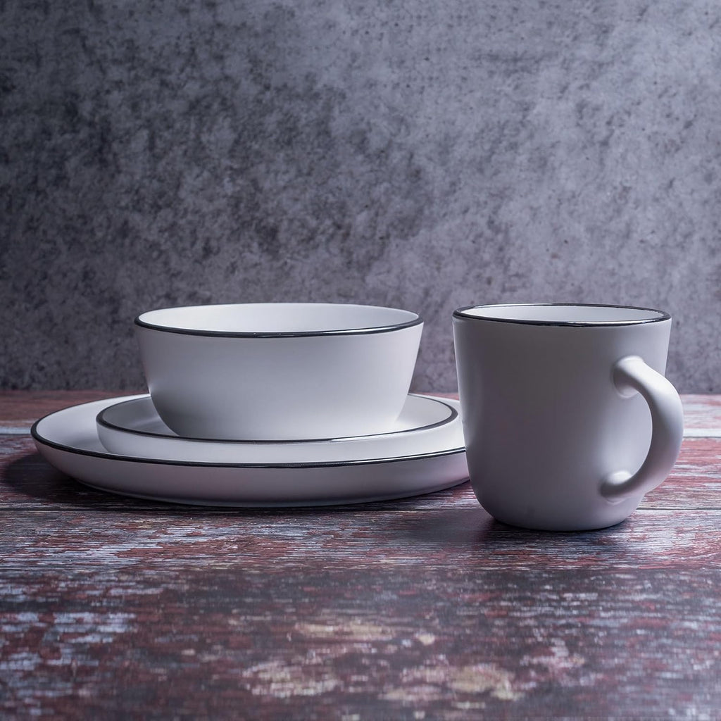 MÜLLERHEIM 903 Minimalist Collection 32-Piece Contemporary Ceramic Stoneware Dinnerware Sets for 8, Matte Frost White Plates and Bowls sets, Dinner Plates Set, Salad Dish Set, Bowls, Cup