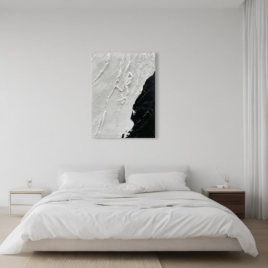 Art Hand-Painted Black and White Texture Abstract Art Oil Painting Modern Minimalist Art Painter Living Office Corridor Wall Deco Art 40x28 inches