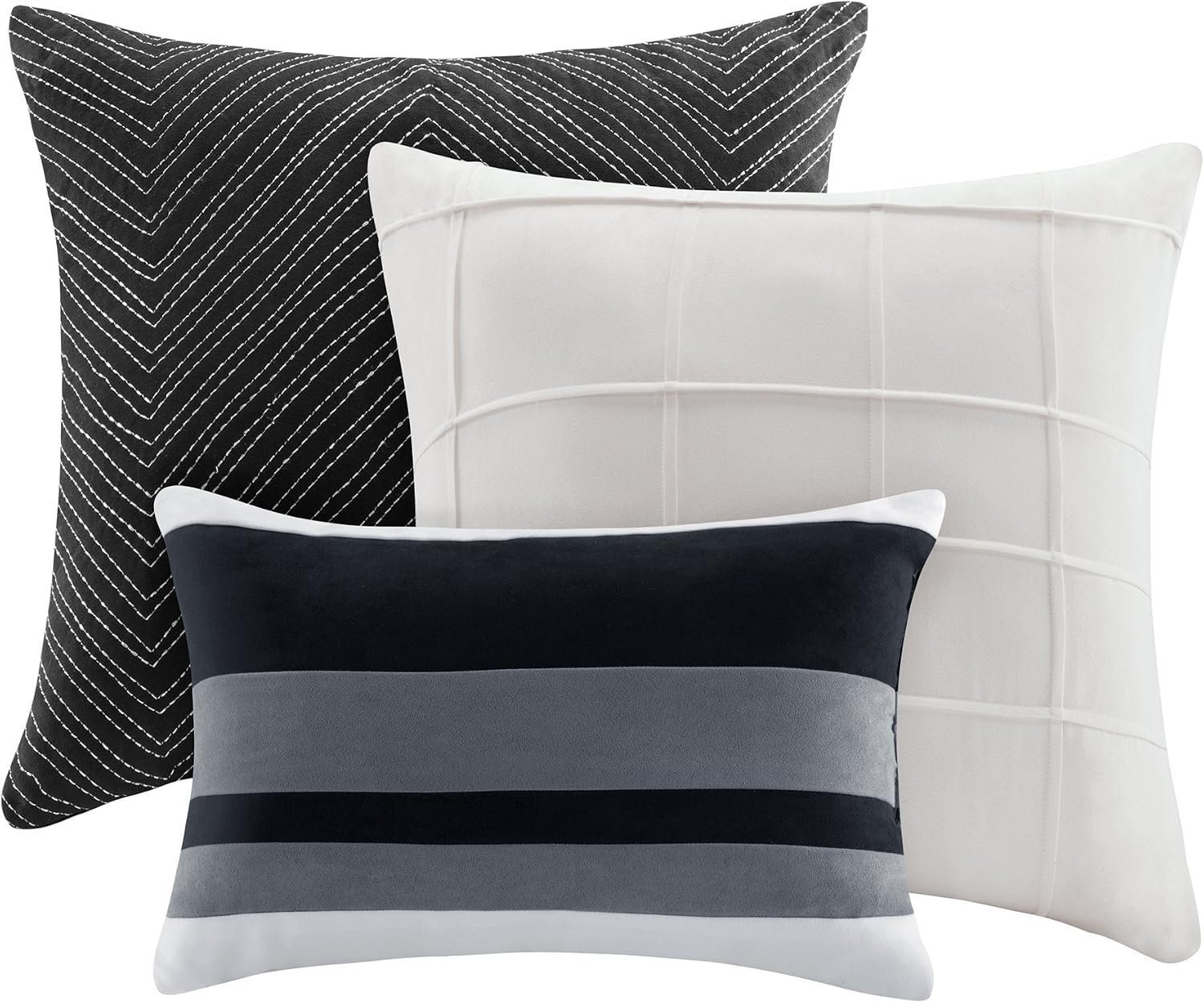 Madison Park Cozy Comforter Set Casual Blocks Design - All Season Bedding, Matching Bed Skirt, Decorative Pillows, Bridgeport Herringbone, Black Dark Grey King(104'x92') 7 Piece
