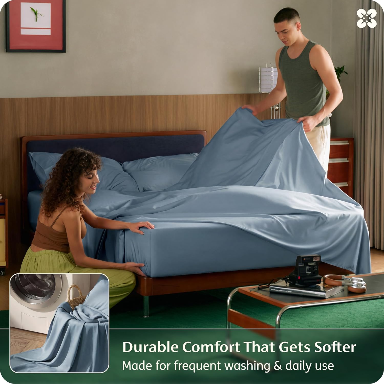 Bedsure Bamboo Viscose Cooling Sheets, Rayon Cotton Serene Blend, PureWoven, Breathable & Buttery Soft King Size Sheets Set, Deep Pocket Up to 18', Hotel Luxury Bedding for Hot Sleepers, Dusty Blue