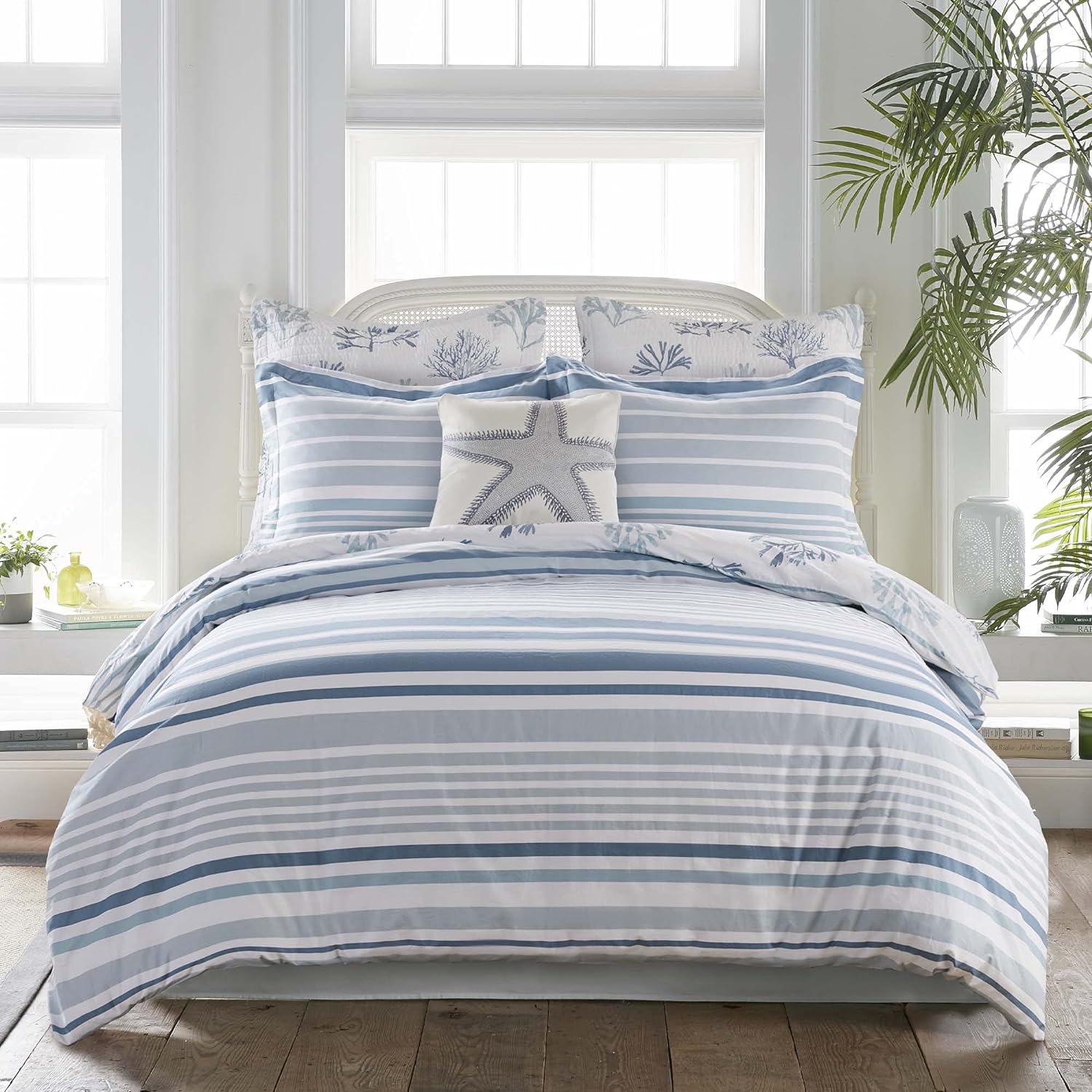 Levtex Home - Truro Comforter Set - Twin Comforter + One Standard Pillow Cases - Stripe - Shades of Blue - Comforter (68 x 88in.) and Pillow Case (26 x 20in.) - Cotton