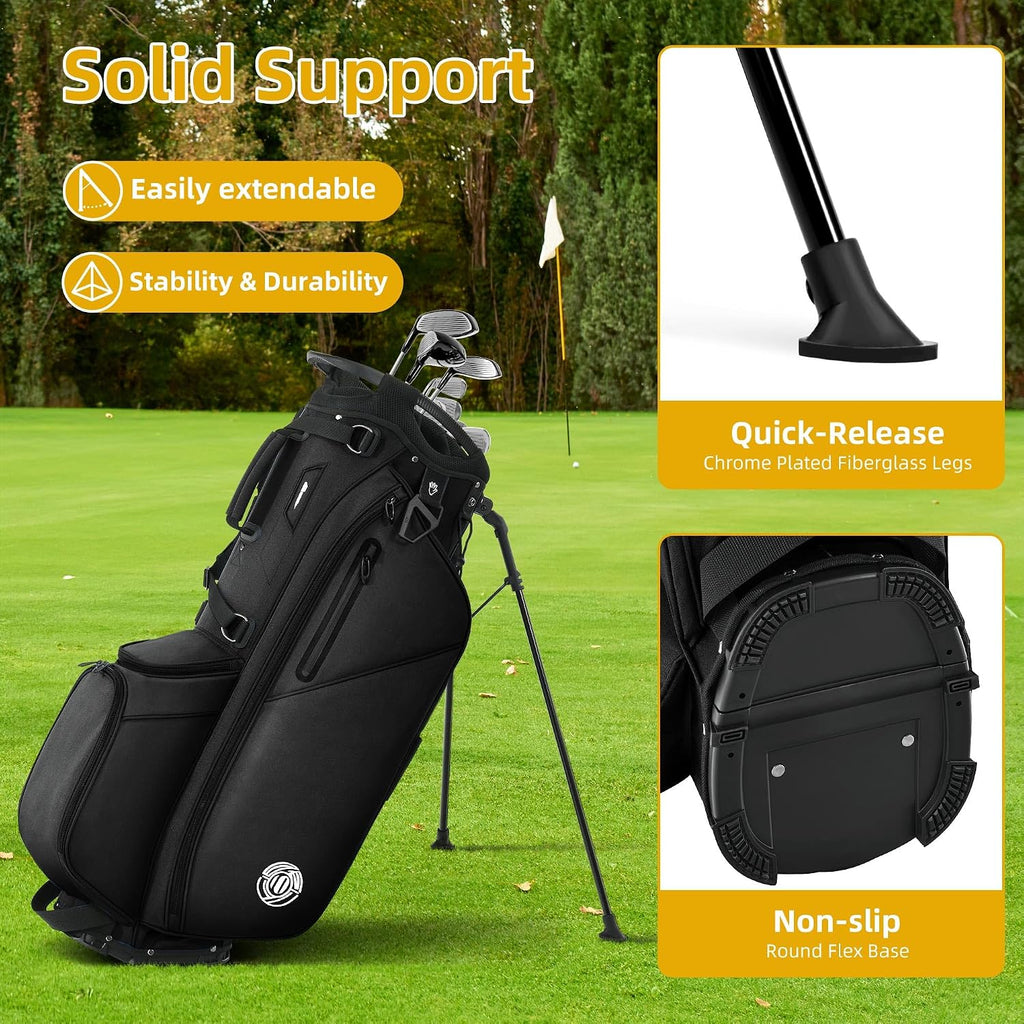 Golf Stand Bag 14 Way, Lightweight Golf Bags for Men Women with Stand, Padded Ergonomic Double Strap, Full Length Dividers, Multiple Pockets, Rain Hood