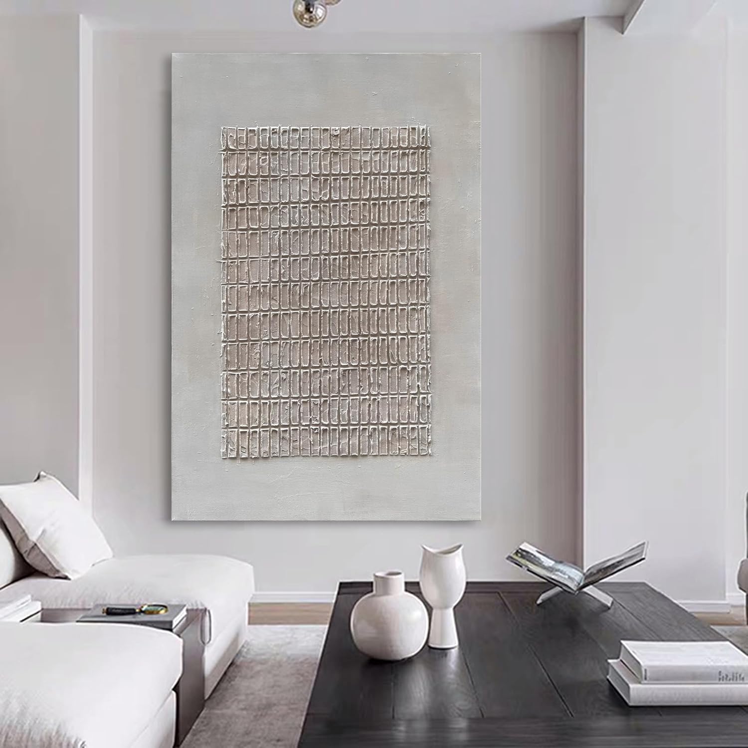 NANKAI Art Hand-painted white and brown texture abstract art oil painting contemporary minimalist style art wall decoration for home office corridor 45x30 inches