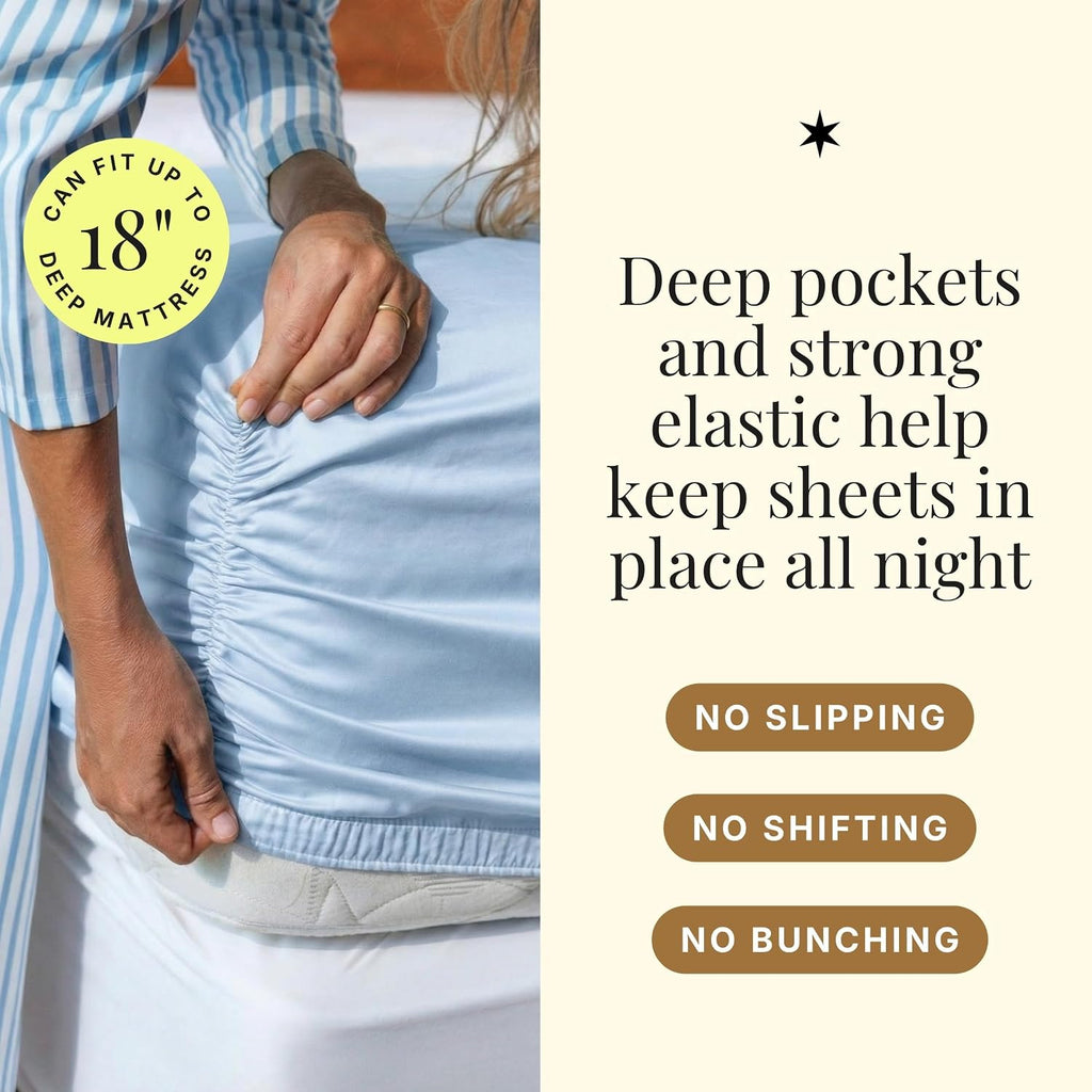 Miracle Made Breathable 100% Cotton Bed Sheet Set, 4-Piece Cooling Sheets, Silver-Infused Fabric for Freshness Between Washes, Lightweight Bedding for Hot Sleepers (Queen Size, Sky Blue)